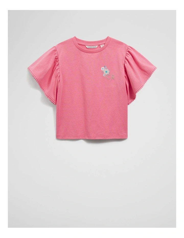 Organically Grown Cotton Relaxed Frill T-shirt in Rouge Pink image 5