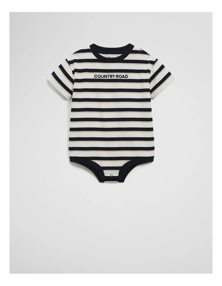 Organically Grown Cotton Oversize Stripe Short Sleeve Bodysuit in Navy image 1
