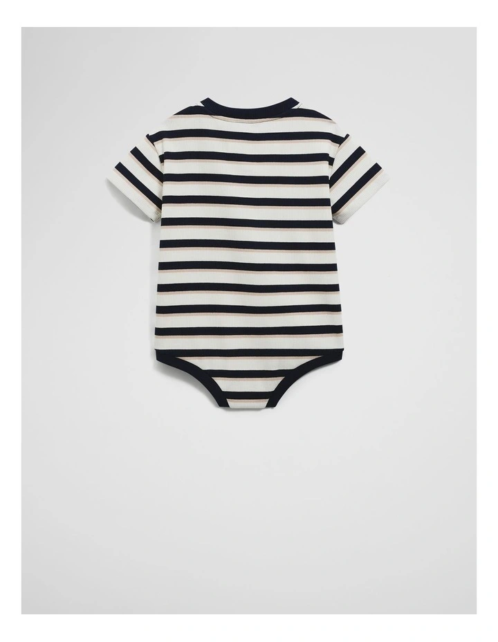 Organically Grown Cotton Oversize Stripe Short Sleeve Bodysuit in Navy image 2