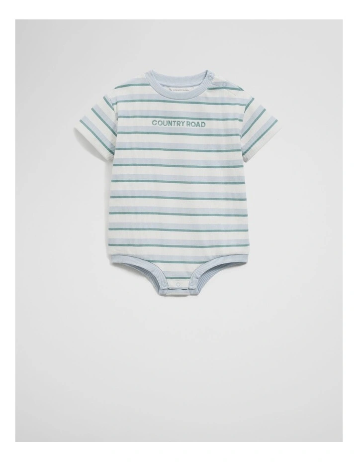 Organically Grown Cotton Oversize Stripe Short Sleeve Bodysuit in Soft Blue image 1
