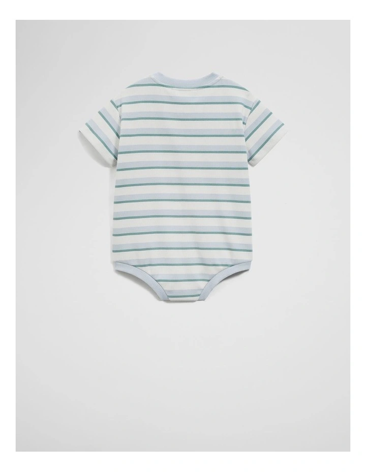 Organically Grown Cotton Oversize Stripe Short Sleeve Bodysuit in Soft Blue image 2