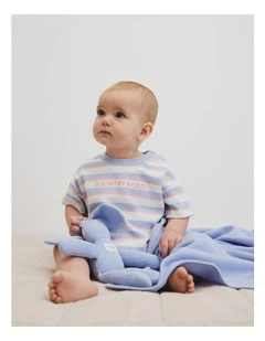 Organically Grown Cotton Oversize Stripe Short Sleeve Bodysuit in Bluebell