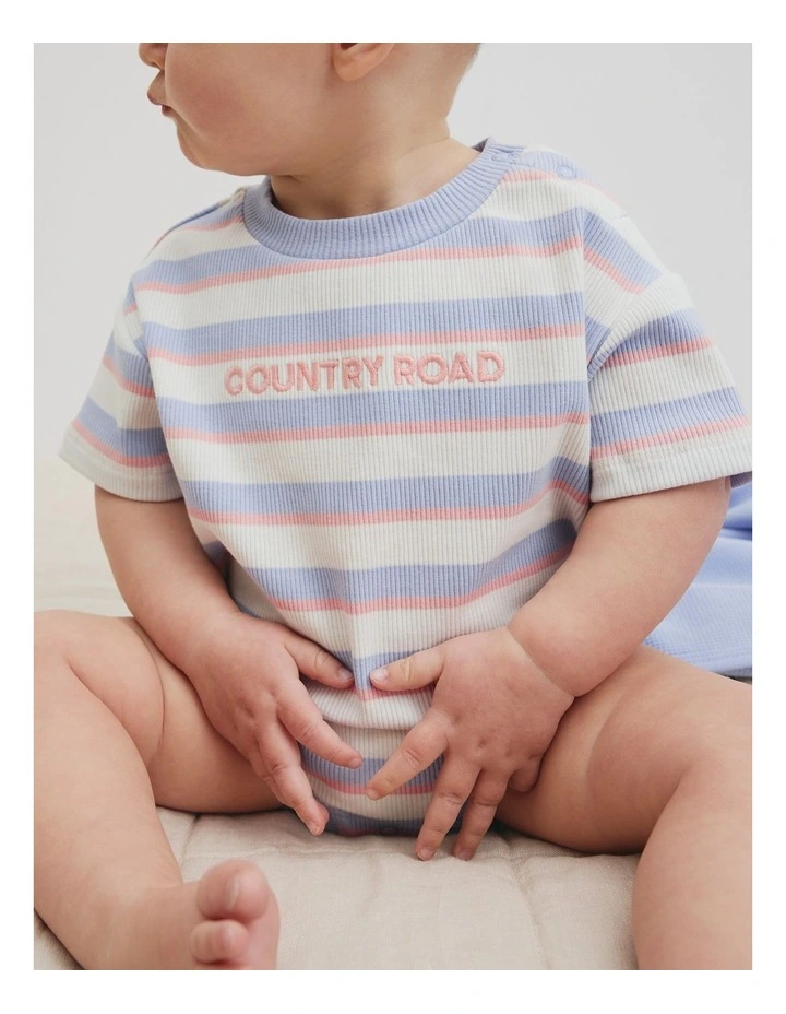 Organically Grown Cotton Oversize Stripe Short Sleeve Bodysuit in Bluebell image 2