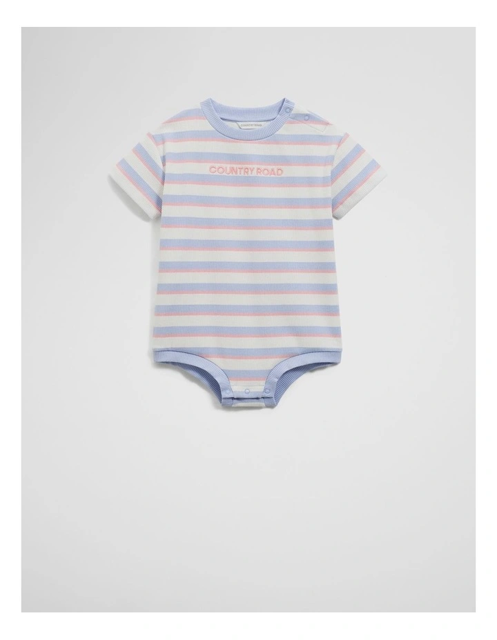 Organically Grown Cotton Oversize Stripe Short Sleeve Bodysuit in Bluebell image 3