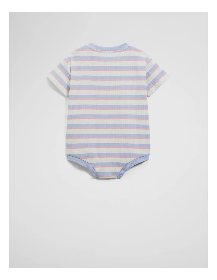 Organically Grown Cotton Oversize Stripe Short Sleeve Bodysuit in Bluebell image 4