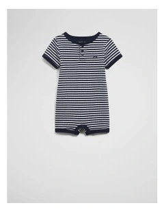 Waffle Short Sleeve Bodysuit in Navy