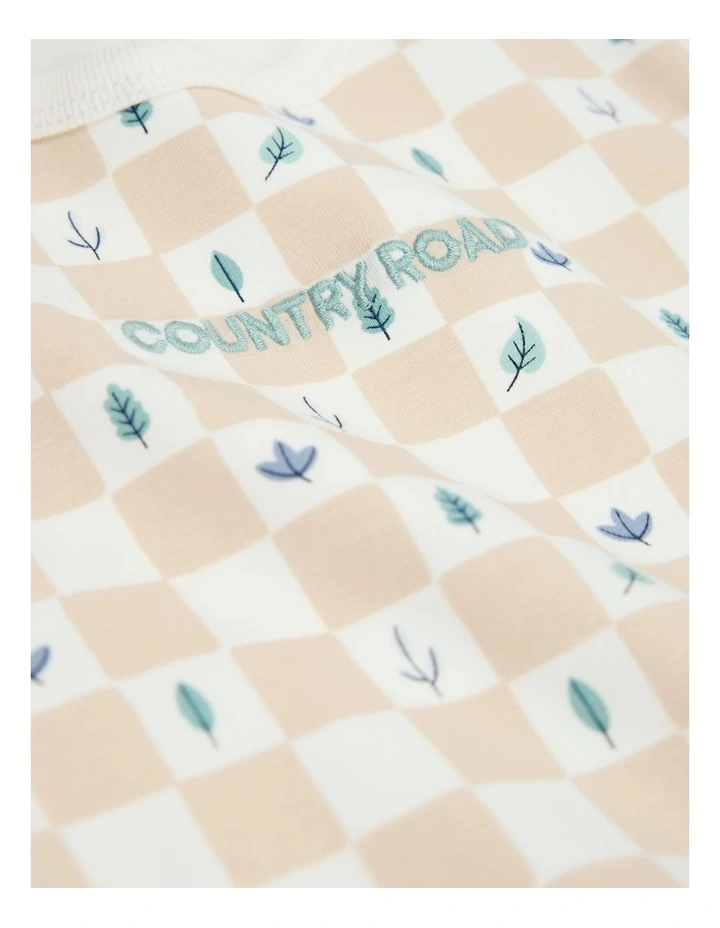 Organically Grown Cotton Long Sleeve Logo Printed Bodysuit in Neutral Check image 3
