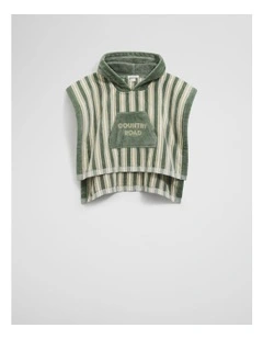 Australian Cotton Stripe Logo Poncho in Sage