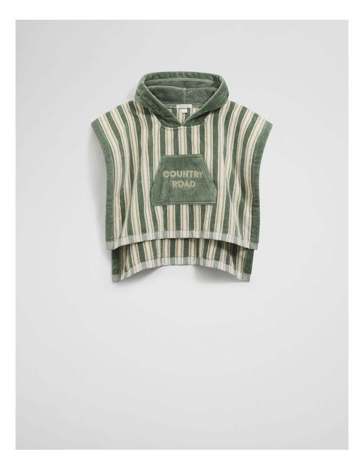 Australian Cotton Stripe Logo Poncho in Sage image 1