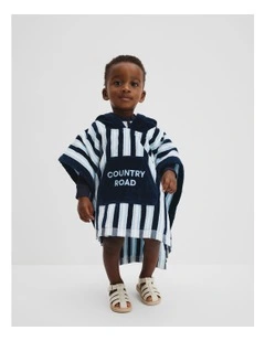 Australian Cotton Stripe Logo Poncho in Navy