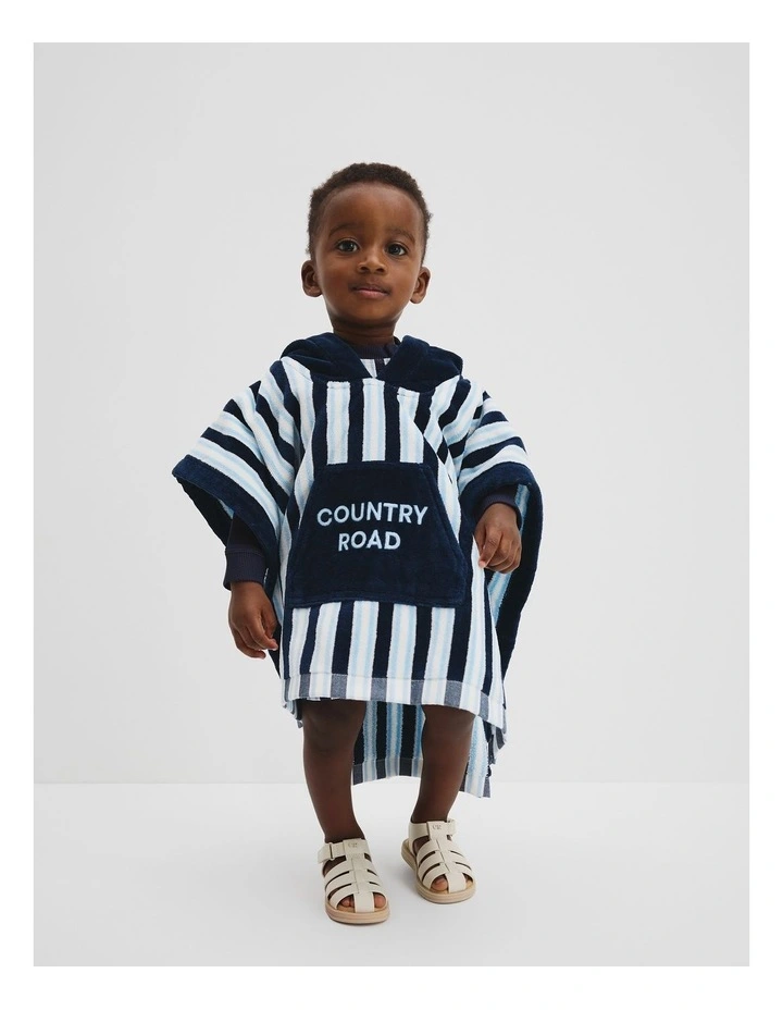 Australian Cotton Stripe Logo Poncho in Navy image 1