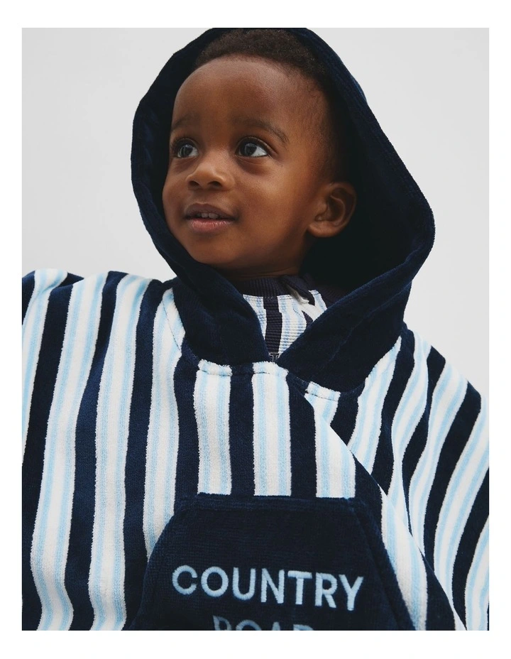 Australian Cotton Stripe Logo Poncho in Navy image 2