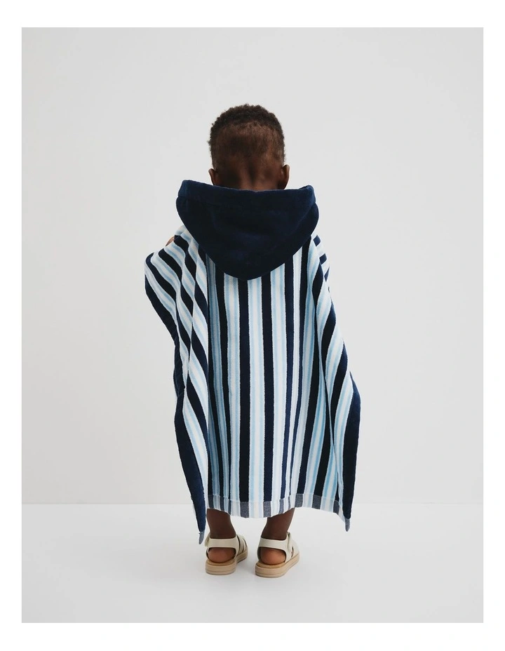 Australian Cotton Stripe Logo Poncho in Navy image 3