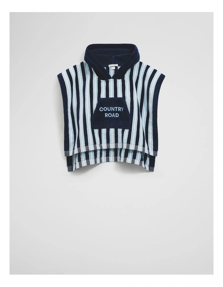 Australian Cotton Stripe Logo Poncho in Navy image 4