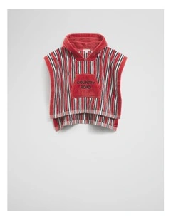 Australian Cotton Stripe Logo Poncho in Faded Red