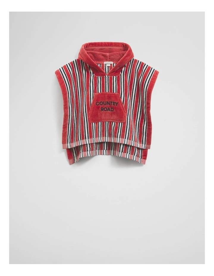 Australian Cotton Stripe Logo Poncho in Faded Red image 1