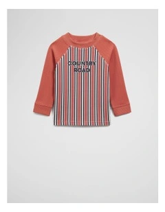 Stripe Logo Rash Vest in Faded Red