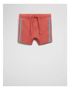 Branded Swim Short in Faded Red