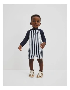 Stripe Logo Swimsuit in Navy