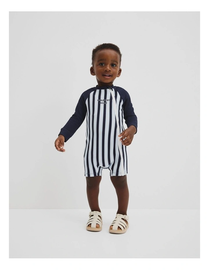Stripe Logo Swimsuit in Navy image 1