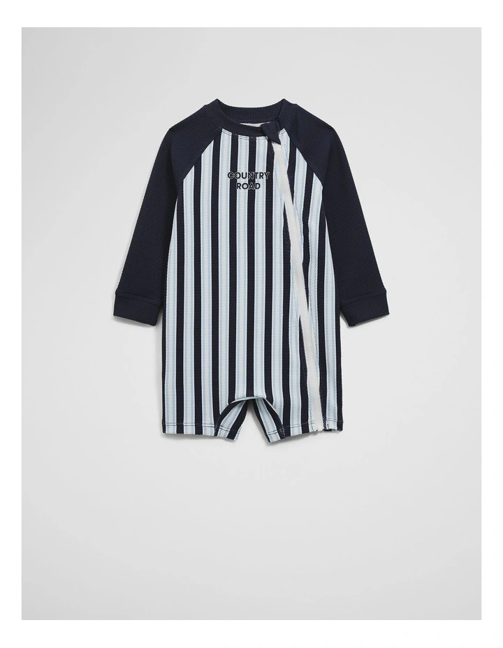 Stripe Logo Swimsuit in Navy image 4