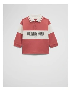 Organically Grown Cotton Logo Rugby T-shirt in Faded Red