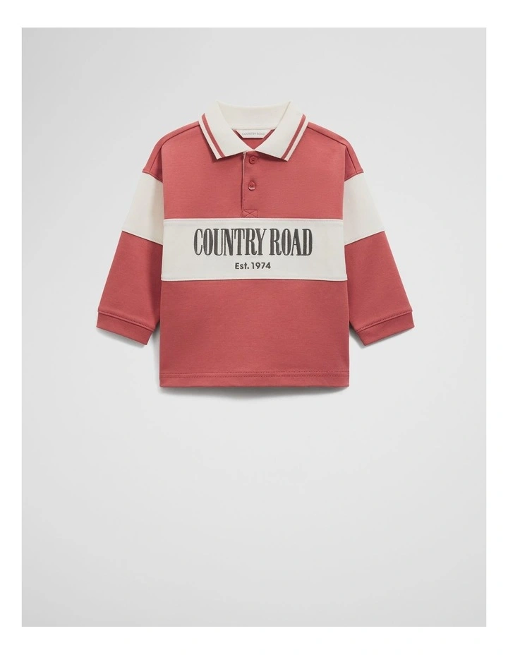 Organically Grown Cotton Logo Rugby T-shirt in Faded Red image 1