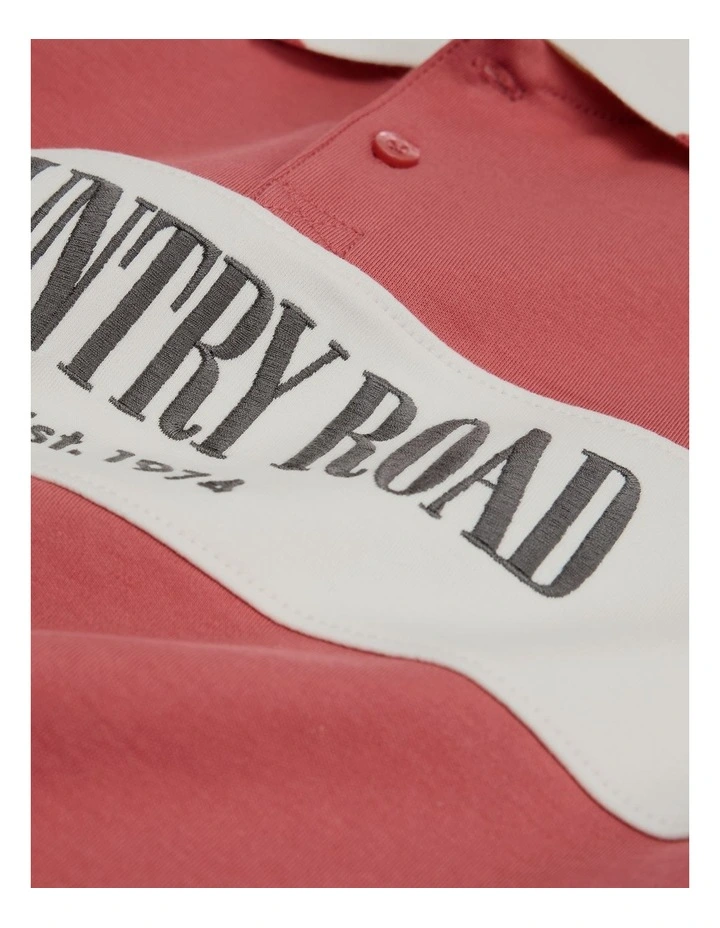 Organically Grown Cotton Logo Rugby T-shirt in Faded Red image 2