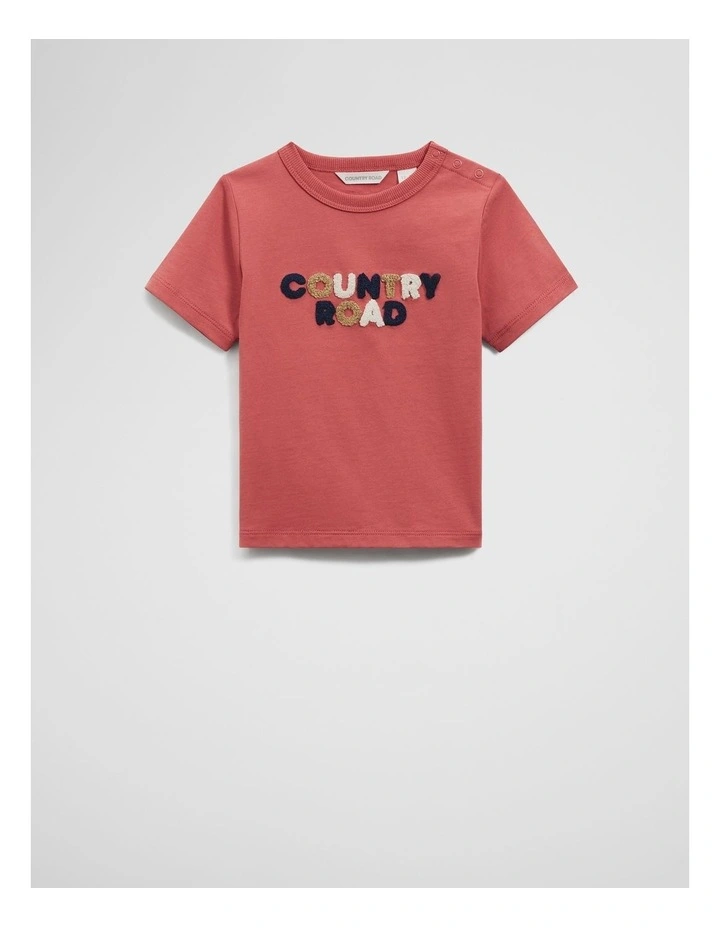 Organically Grown Cotton Boucle Logo T-shirt in Faded Red image 1