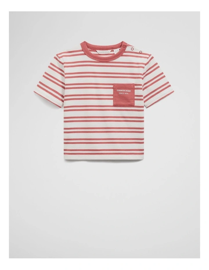 Faded Red Stripe Organically Grown Cotton Country Road Pocket T-shirt in Faded Red Stripe image 1