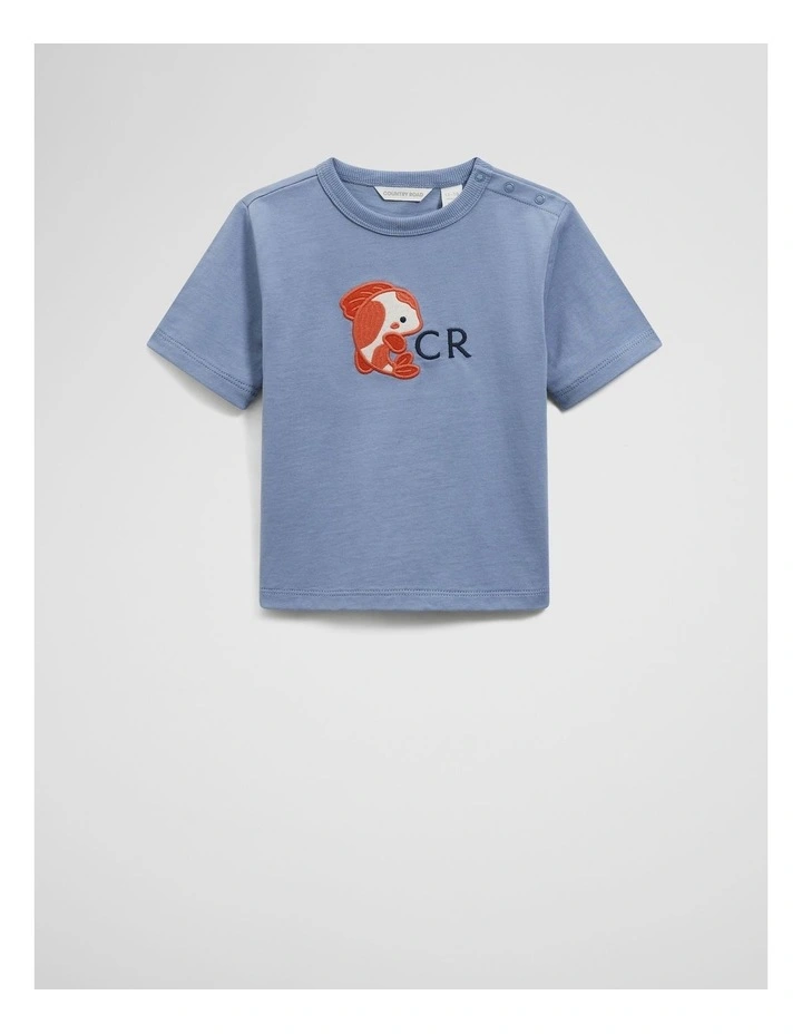 Koi Print Organically Grown Cotton T-shirt in Slate Blue image 1