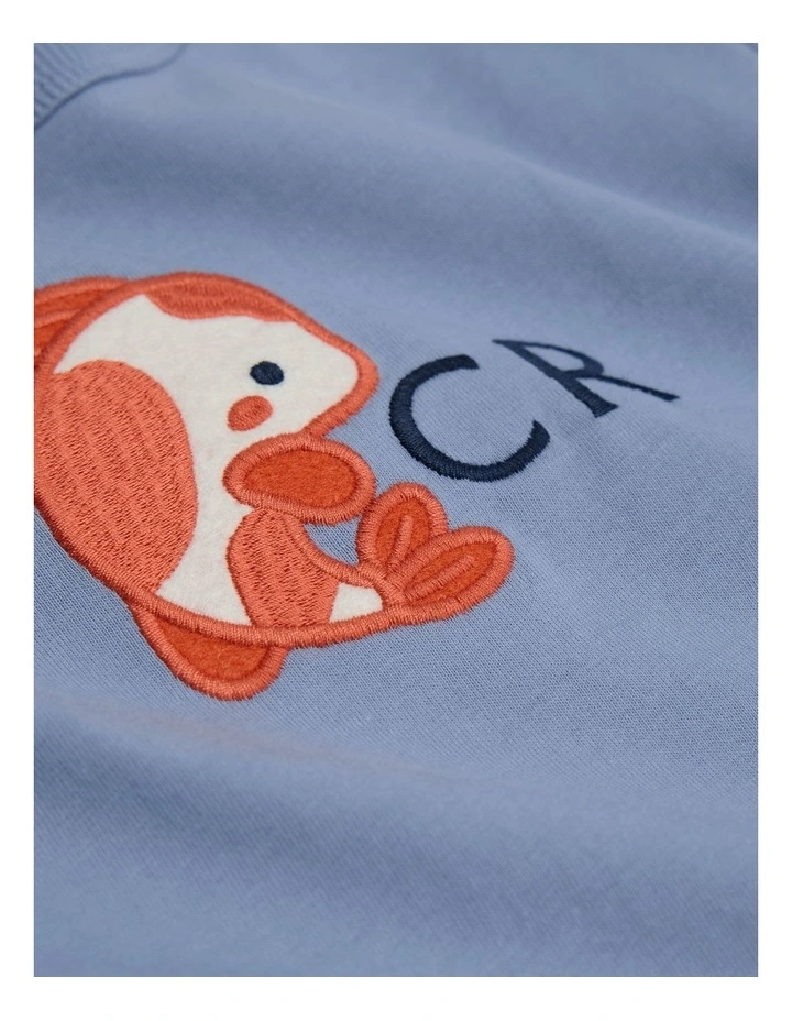 Koi Print Organically Grown Cotton T-shirt in Slate Blue image 2