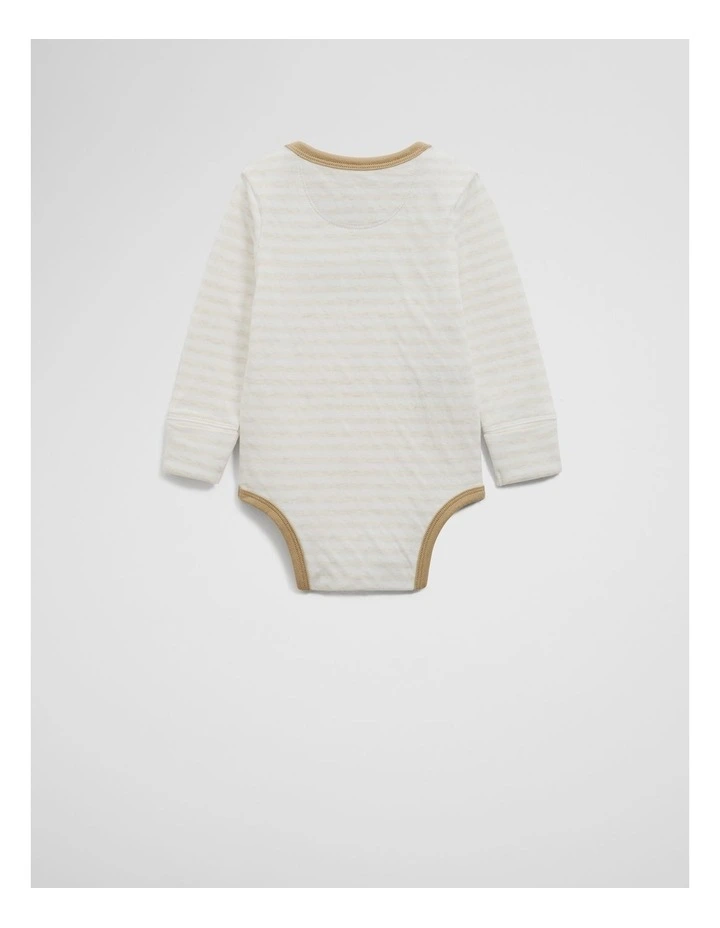 Organically Grown Cotton Long Sleeve Heritage Bodysuit in Oatmeal Marle image 2