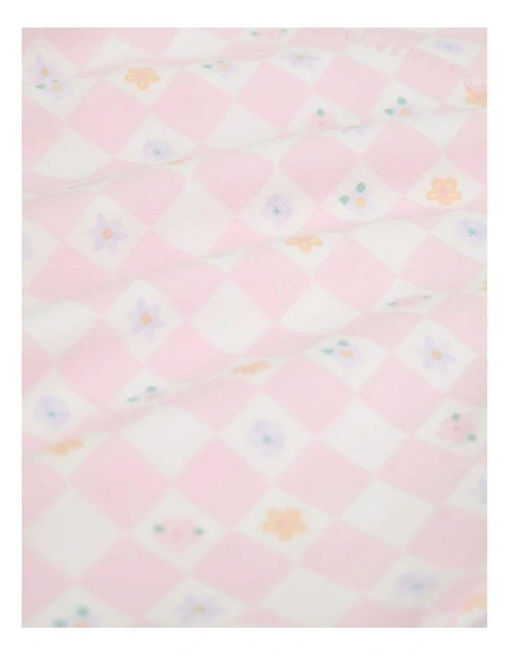 Organically Grown Cotton Frill Long Sleeve Logo Bodysuit in Pink Check image 5