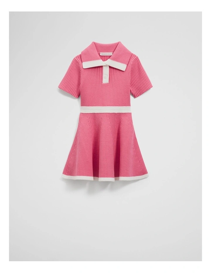 Organically Grown Cotton Blend Collared Short Sleeve Knit Dress in Rouge Pink image 1