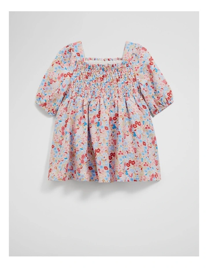 Shirred Romper Dress in Multi Floral image 1