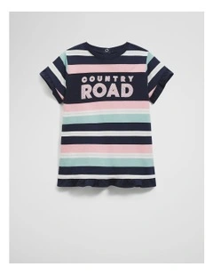 Organically Grown Cotton T-shirt Logo Dress in Navy Multi
