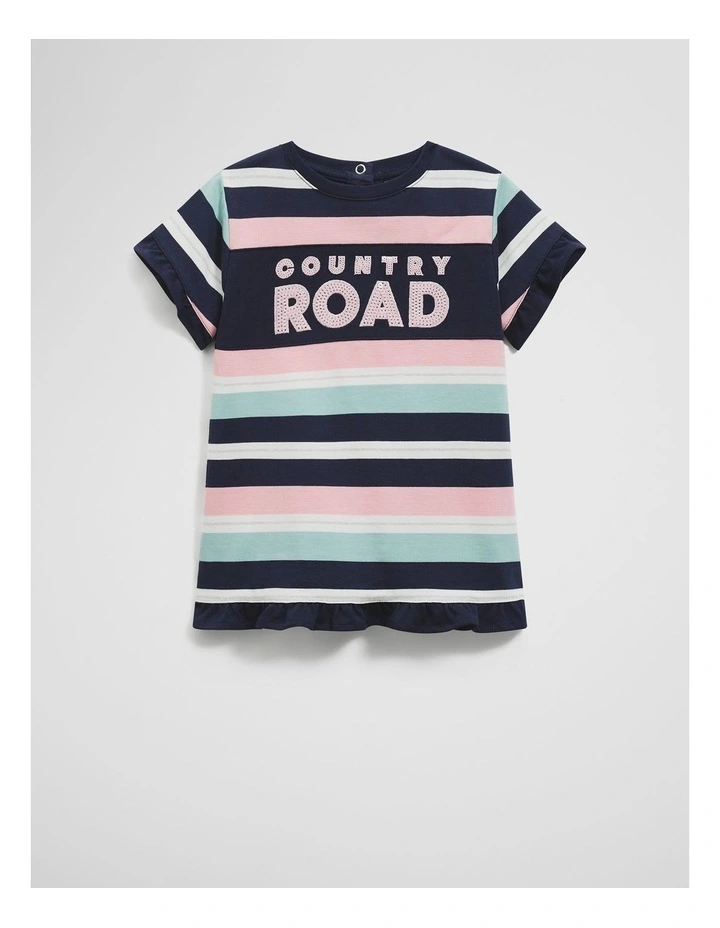 Organically Grown Cotton T-shirt Logo Dress in Navy Multi image 1