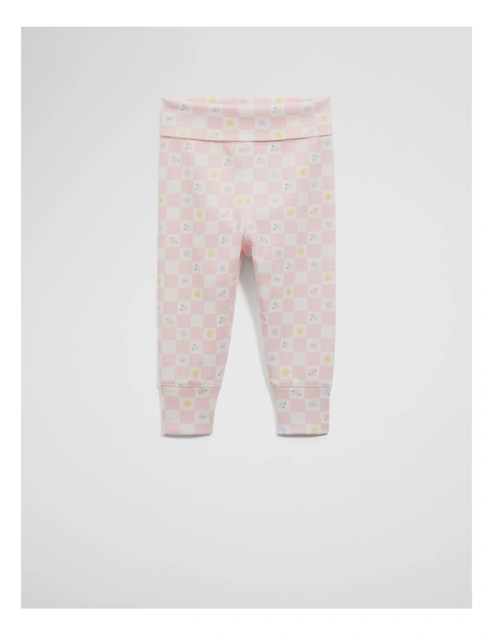 Organically Grown Cotton Fold Over Soft Pant in Pink Check image 1