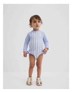 Stripe Frill Swimsuit in Bluebell