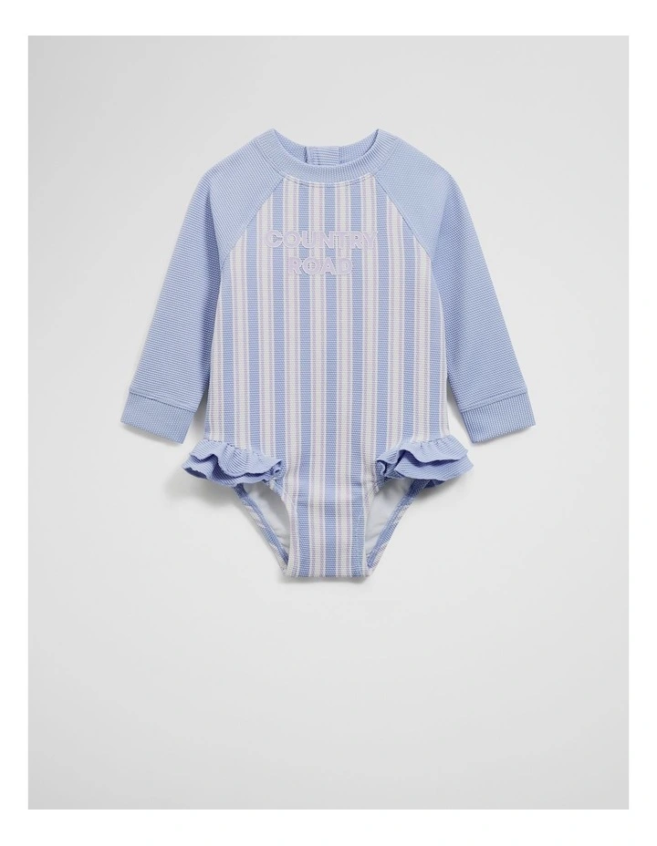 Stripe Frill Swimsuit in Bluebell image 4