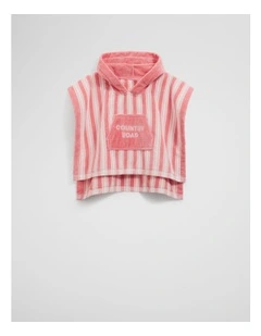Australian Cotton Stripe Logo Poncho in Strawberry