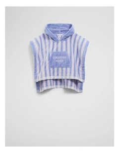Australian Cotton Stripe Logo Poncho in Bluebell