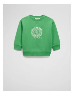 Organically Grown Cotton Varsity Boucle Oversized Sweat in Jade