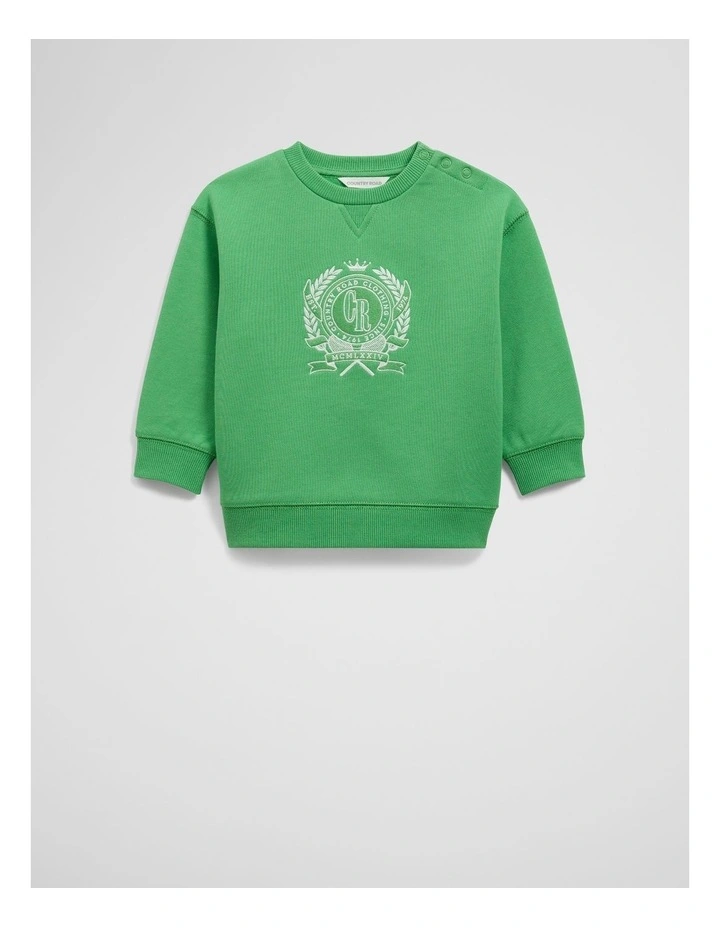 Organically Grown Cotton Varsity Boucle Oversized Sweat in Jade image 1