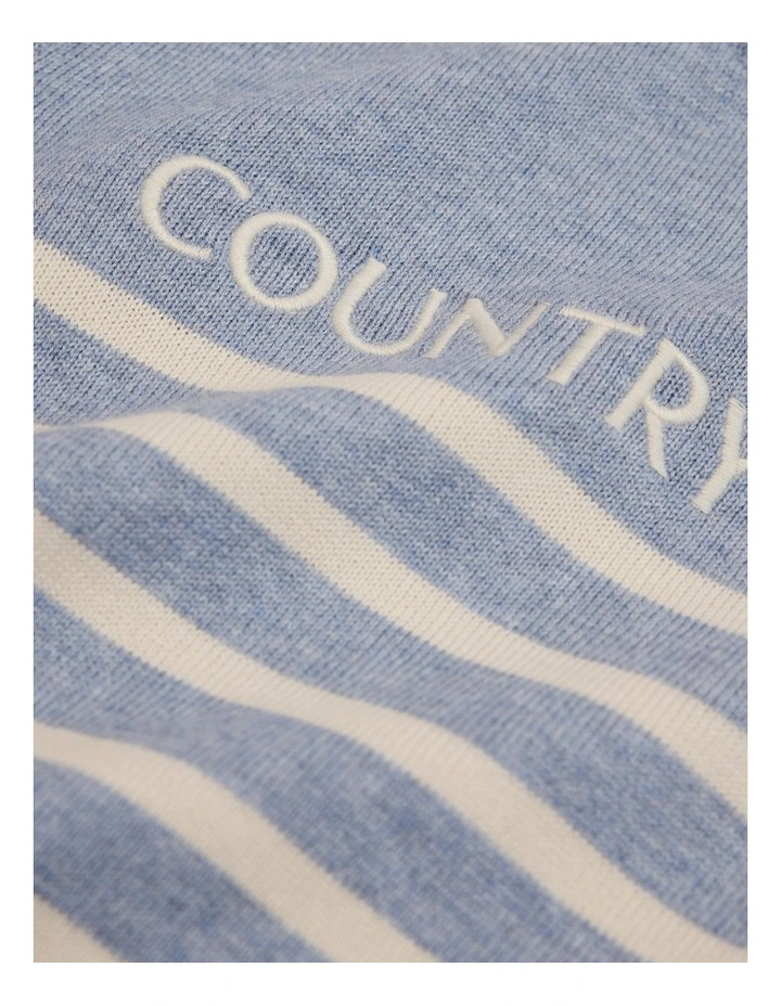 Organically Grown Cotton Stripe Logo Knit in Cornflower Marle image 2