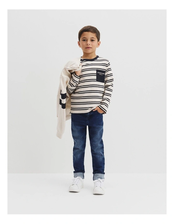 Organically Grown Cotton Long Sleeve Pocket T-shirt in Charcoal Stripe image 1