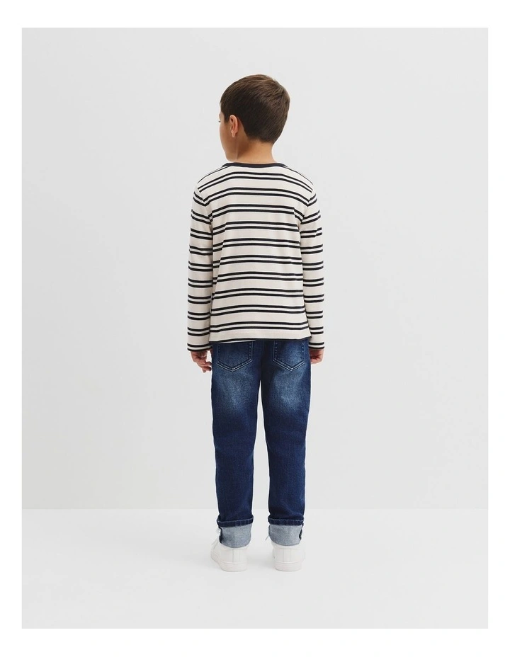 Organically Grown Cotton Long Sleeve Pocket T-shirt in Charcoal Stripe image 3