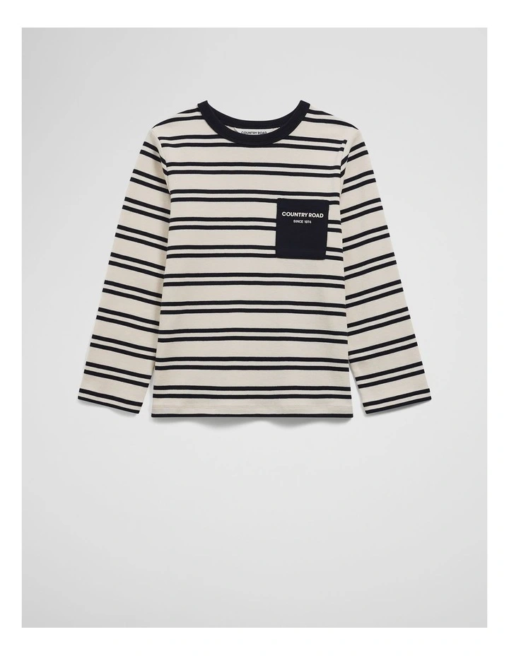 Organically Grown Cotton Long Sleeve Pocket T-shirt in Charcoal Stripe image 4