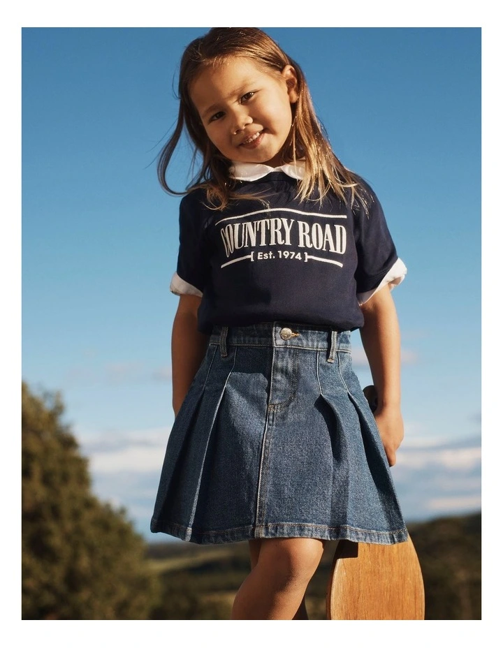 Denim Pleat Skirt in Indigo image 2